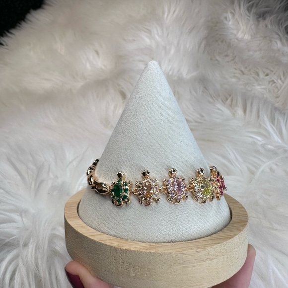 New Gold plated Turtle Bracelet with Multicolor Gemstones - Picture 4 of 10